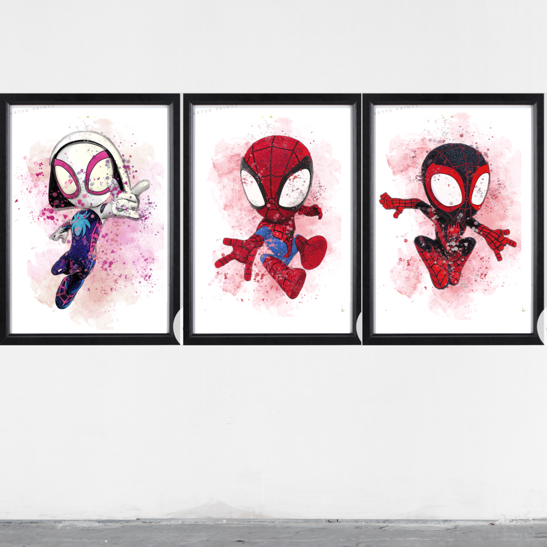 Avengers Marvel Spiderman miles ghost spidey Watercolour paint effect 3 x  print set – Ryan The Printing King