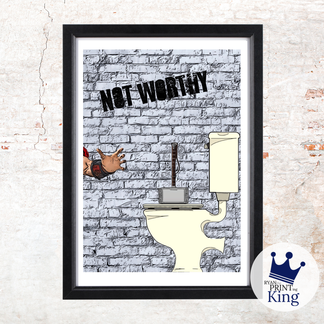 Avengers bathroom funny Marvel Thor hammer not worthy toilet print – Ryan  The Printing King